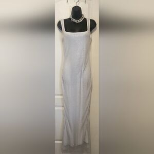 Silver  And White Mesh Square-Neck Maxi Size Large EUC